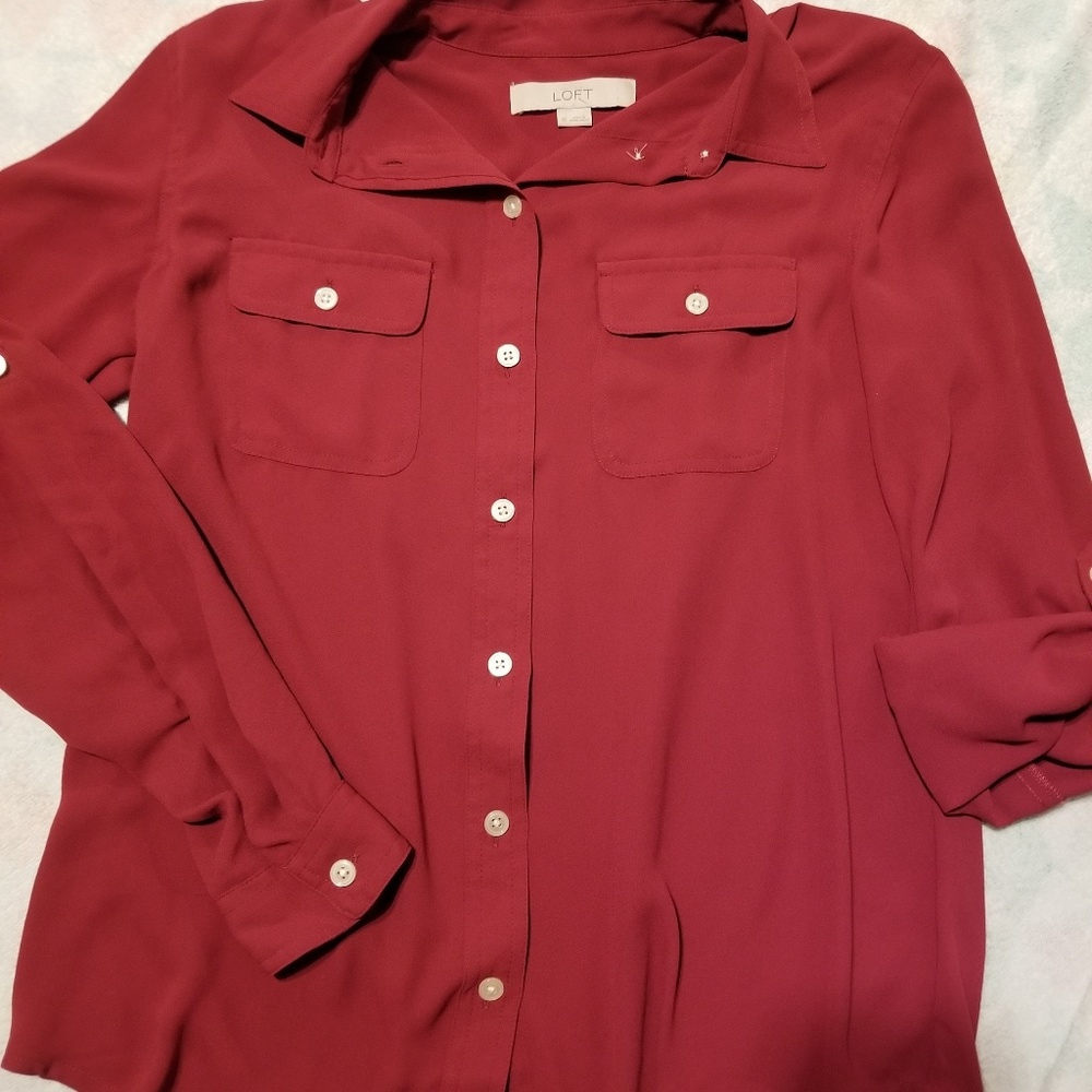 Loft dusty rose button up top